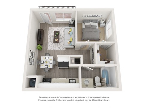Floor plan for 1 bed, 1 bath, 455 sqft